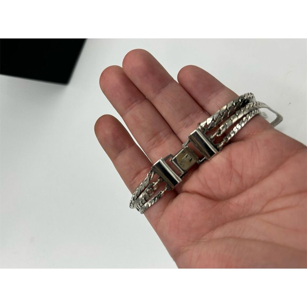 Vintage Triple Chain Silver Tone Necklace Secure Clasp - Picture 5 of 5